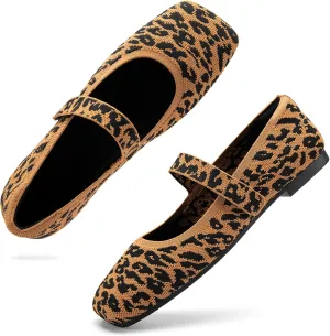 Wide Toe Box Flats Women Comfort Slip On Ballet Shoes Mary Jane Dressy Knit Flats with Adjustable Straps Washable Casual Office