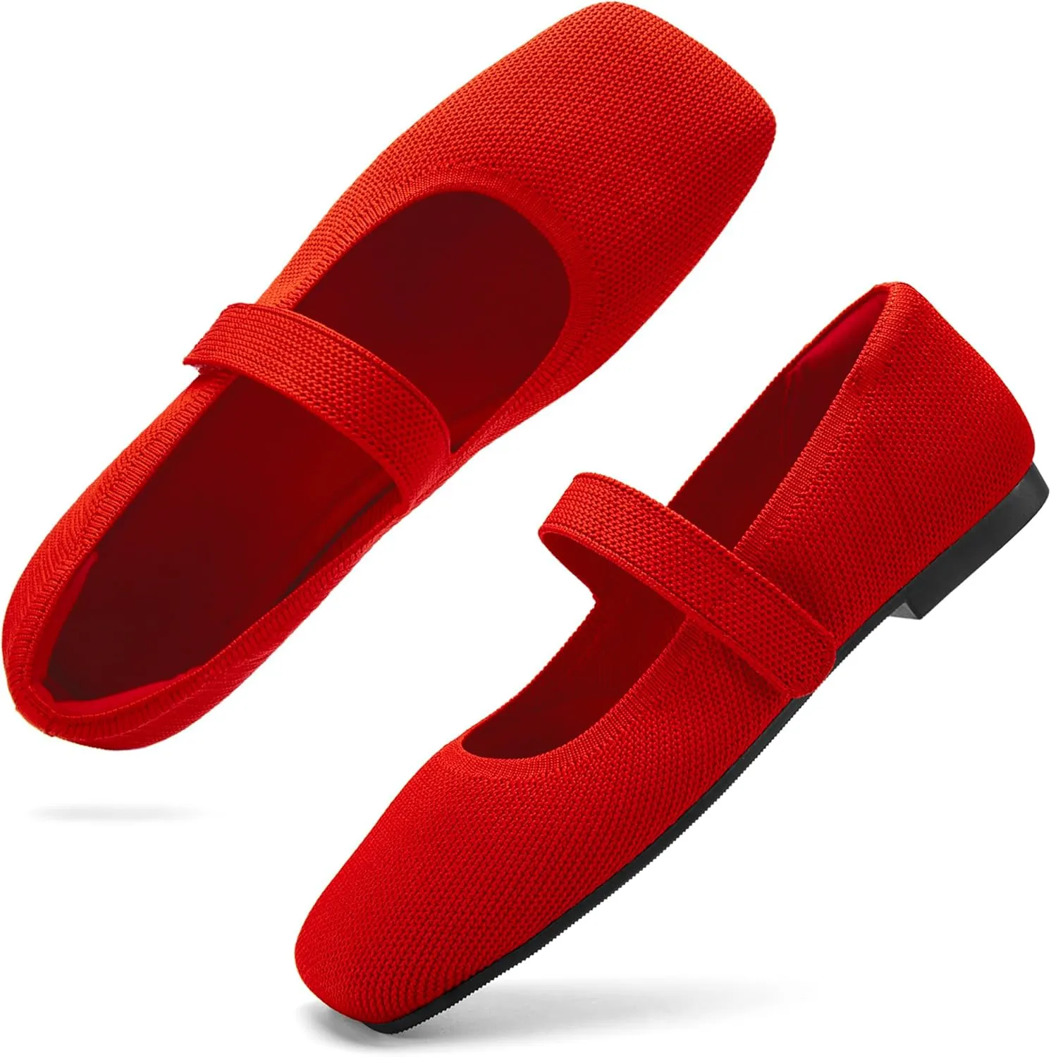 Wide Toe Box Flats Women Comfort Slip On Ballet Shoes Mary Jane Dressy Knit Flats with Adjustable Straps Washable Casual Office