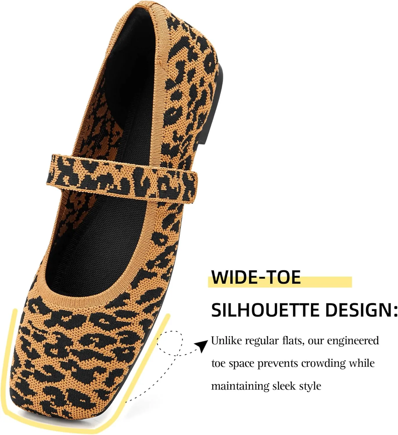 Wide Toe Box Flats Women Comfort Slip On Ballet Shoes Mary Jane Dressy Knit Flats with Adjustable Straps Washable Casual Office