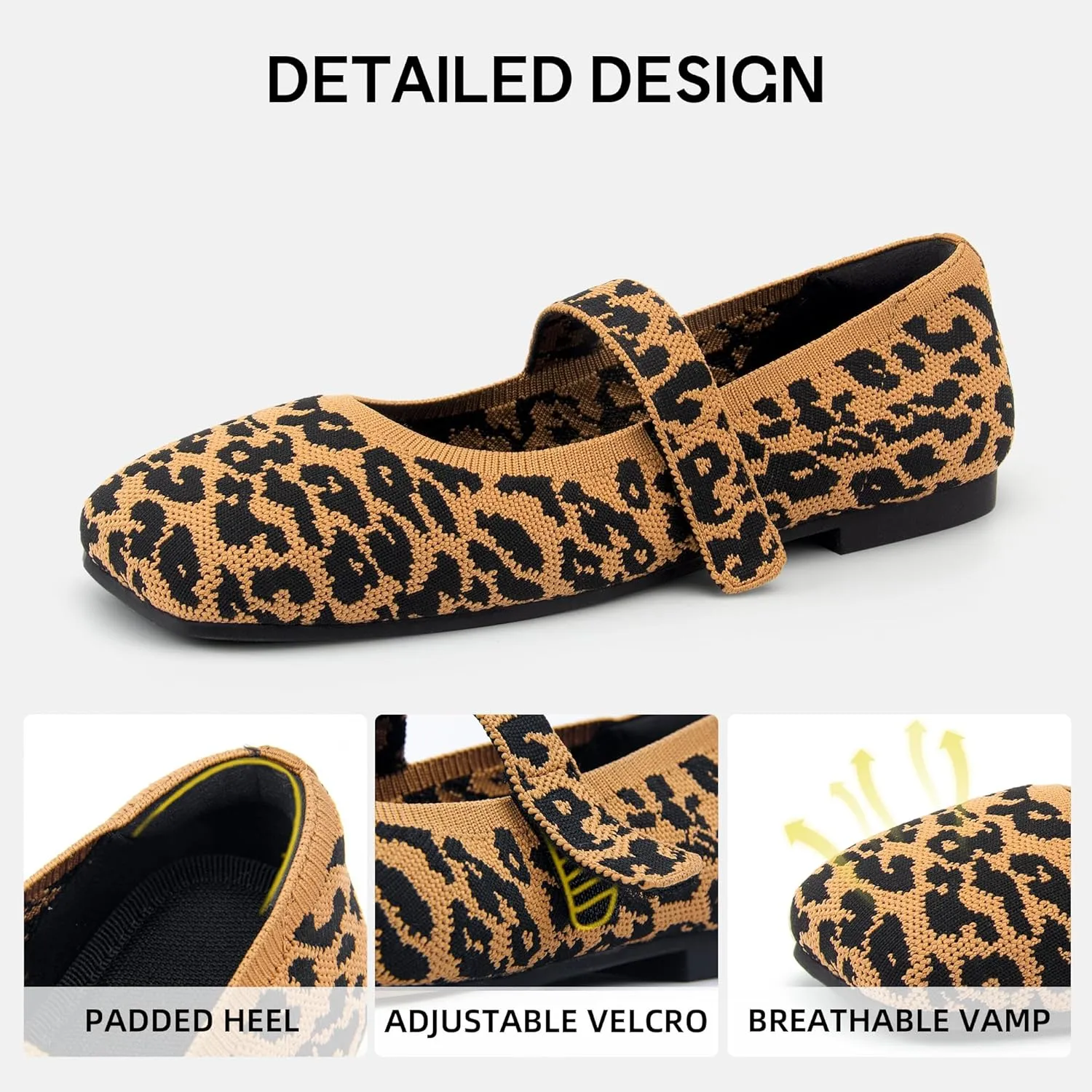Wide Toe Box Flats Women Comfort Slip On Ballet Shoes Mary Jane Dressy Knit Flats with Adjustable Straps Washable Casual Office