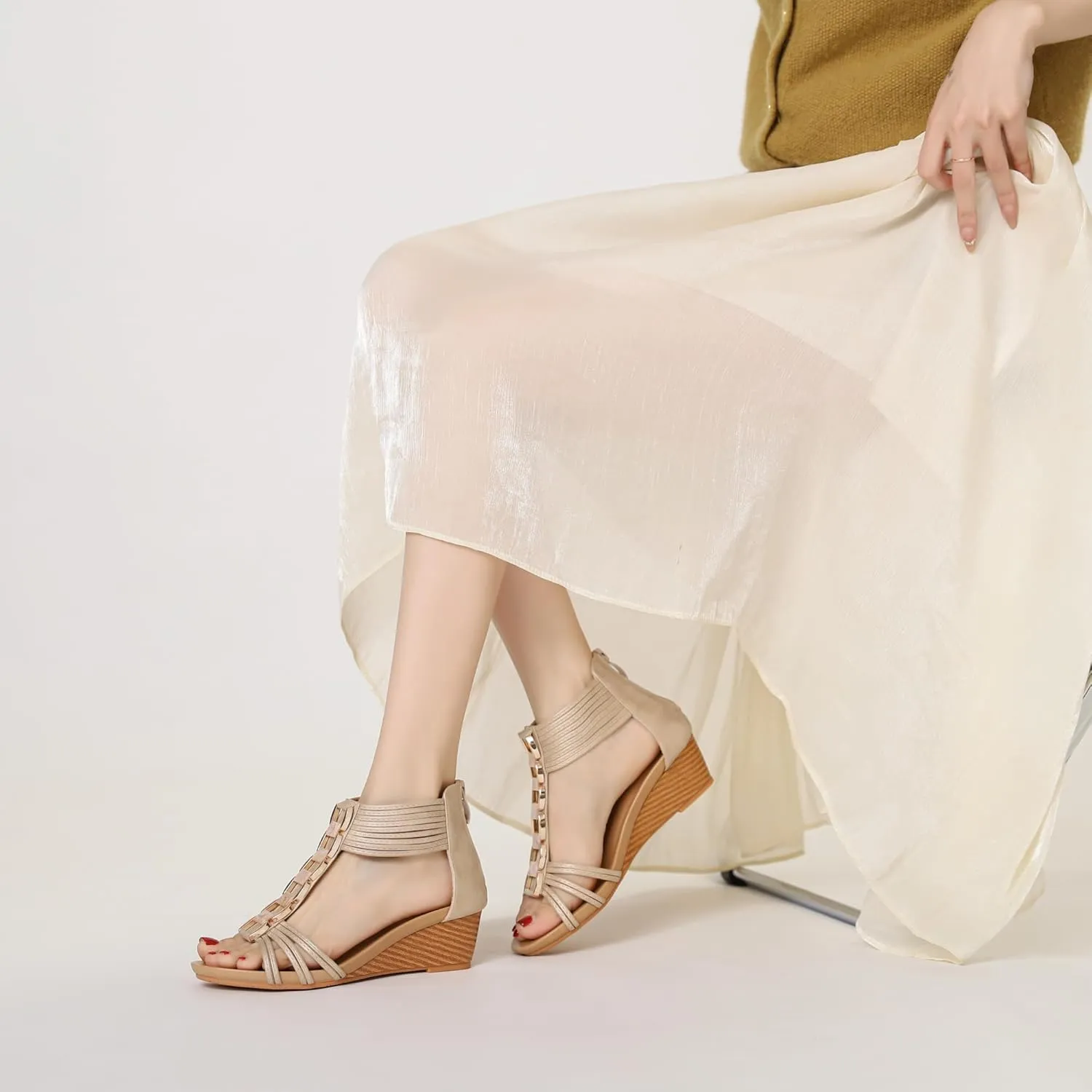 WOJWSKI Wedges for Women Sandals Bohemia Open Toe Roman Low Heel Zipper Back Platform Summer Dress Women‘s Beach Sandals