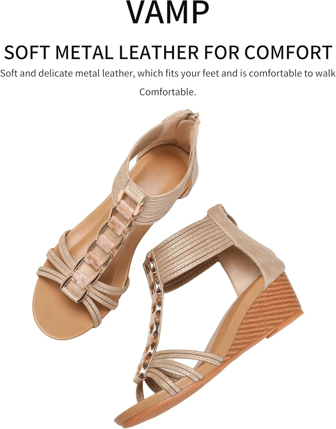 WOJWSKI Wedges for Women Sandals Bohemia Open Toe Roman Low Heel Zipper Back Platform Summer Dress Women‘s Beach Sandals