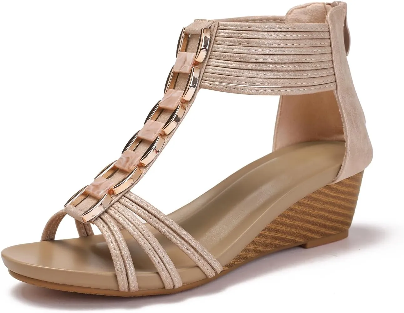 WOJWSKI Wedges for Women Sandals Bohemia Open Toe Roman Low Heel Zipper Back Platform Summer Dress Women‘s Beach Sandals
