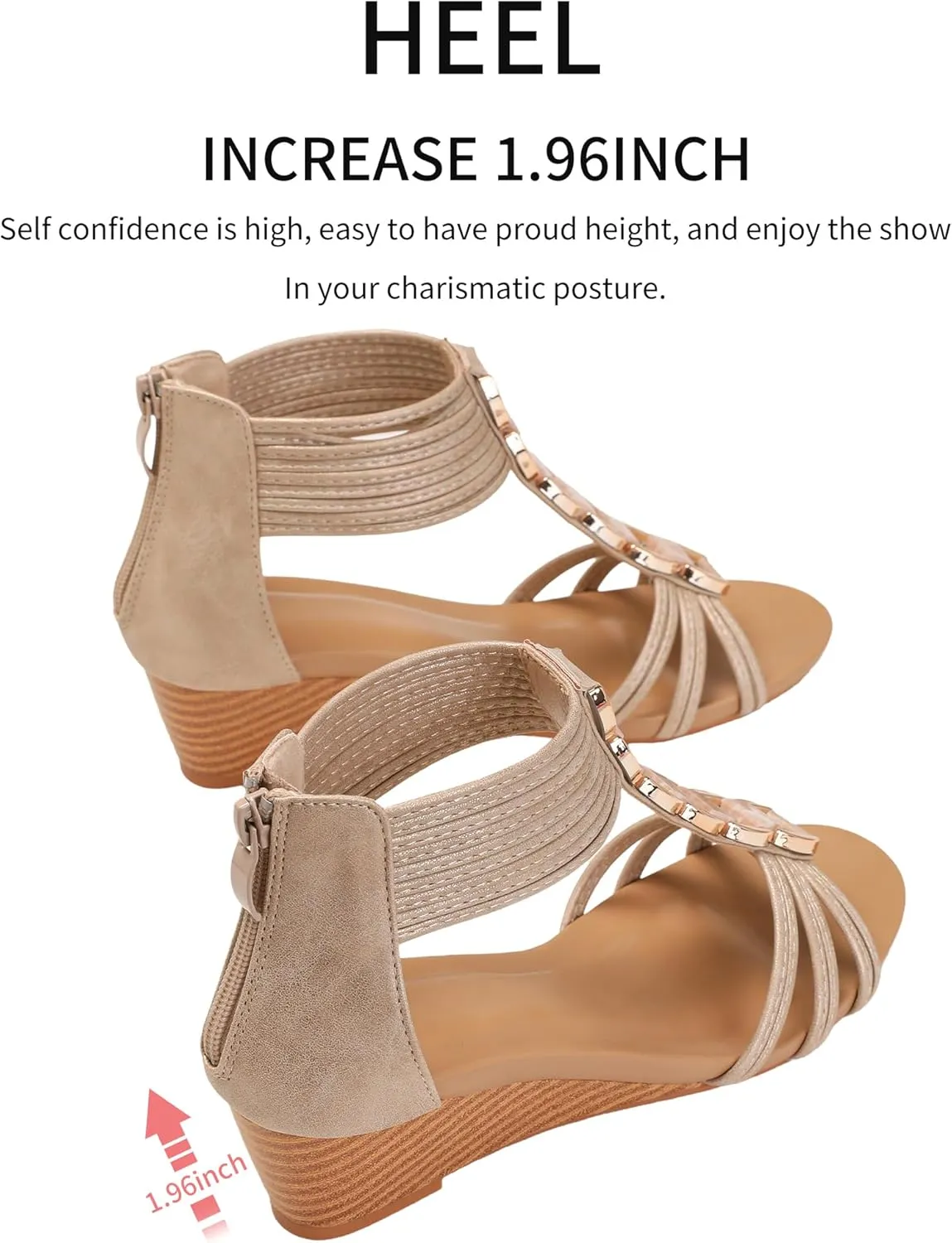 WOJWSKI Wedges for Women Sandals Bohemia Open Toe Roman Low Heel Zipper Back Platform Summer Dress Women‘s Beach Sandals
