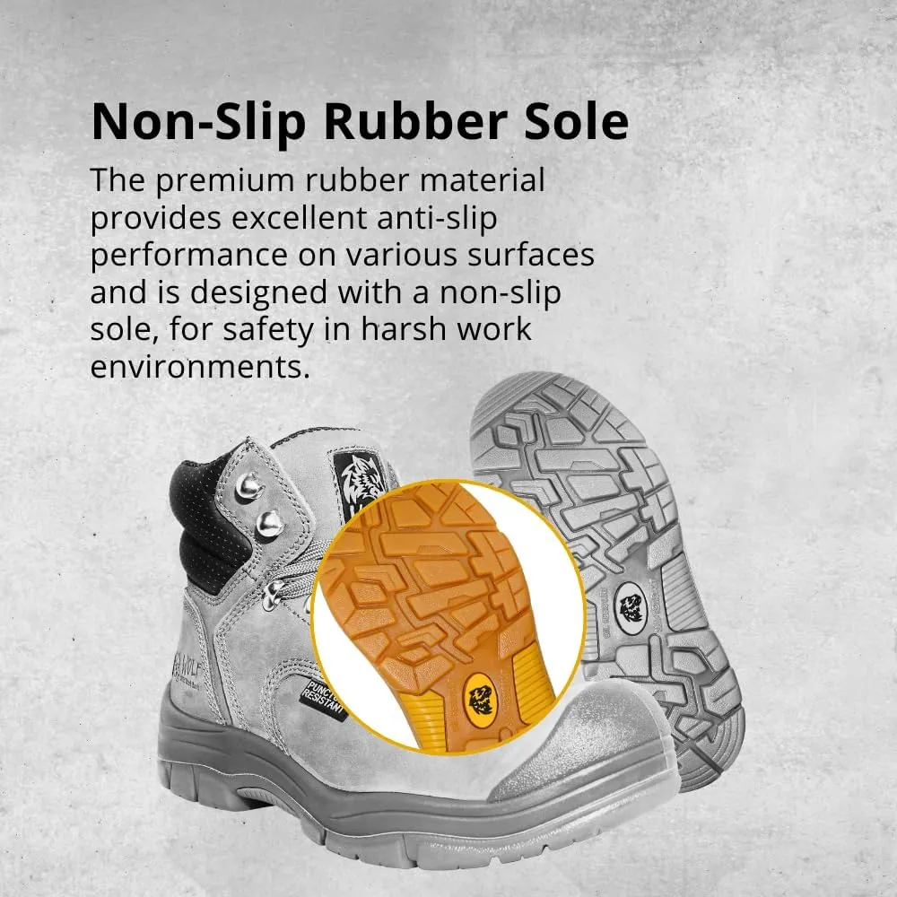 Wolf Work Boot | 100% Genuine Upper Leather | Oil, Heat, Chemical, Impact | Electrical Hazards | Non-Slip Rubber Sole | Tan Nubuck Plain Toe | Padded Collar | Construction | Industrial PPE