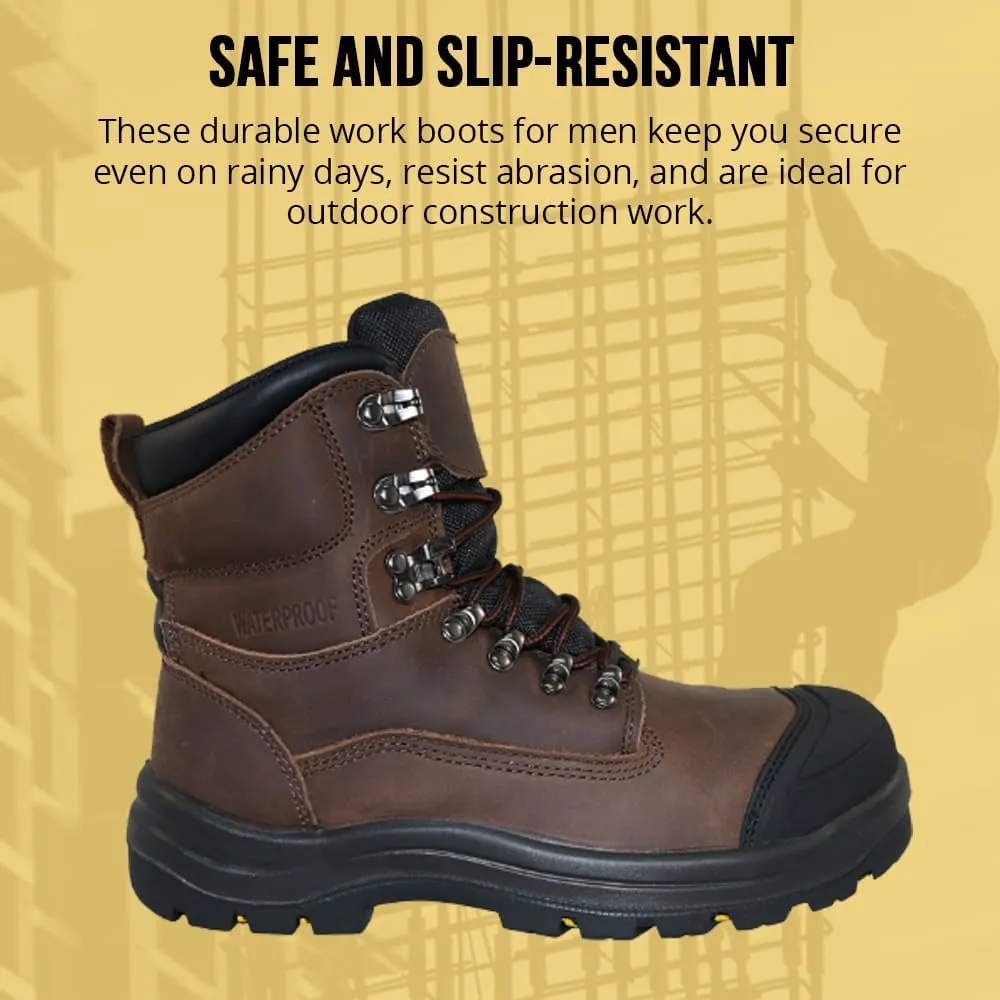 WOLF Work Boot | 100% Waterproof Genuine Leather | Oil, Heat, Chemical, Impact, Compression & Puncture Resistant | Electrical Hazards | Non-Slip Sole | Padded Collar | Construction | Industrial PPE