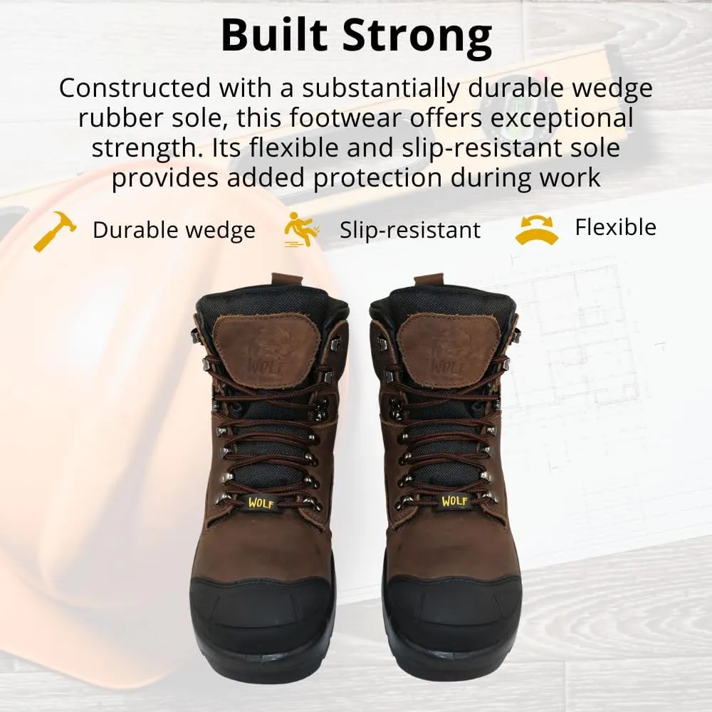 WOLF Work Boot | 100% Waterproof Genuine Leather | Oil, Heat, Chemical, Impact, Compression & Puncture Resistant | Electrical Hazards | Non-Slip Sole | Padded Collar | Construction | Industrial PPE