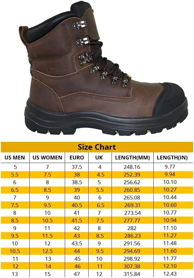 WOLF Work Boot | 100% Waterproof Genuine Leather | Oil, Heat, Chemical, Impact, Compression & Puncture Resistant | Electrical Hazards | Non-Slip Sole | Padded Collar | Construction | Industrial PPE