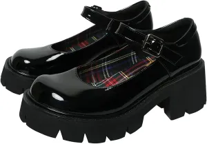Women Chunky Platform Mary Jane Shoes Retro Buckle Strap Round Toe Flats Shallow Mouth Japanese Sweet Lolita Princess Shoes