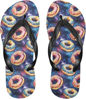 Women Flip Flop Sandals Casual Summer Sandal, Mens Flip Flops for Beach Outdoor-Watercolor Donut Print XS