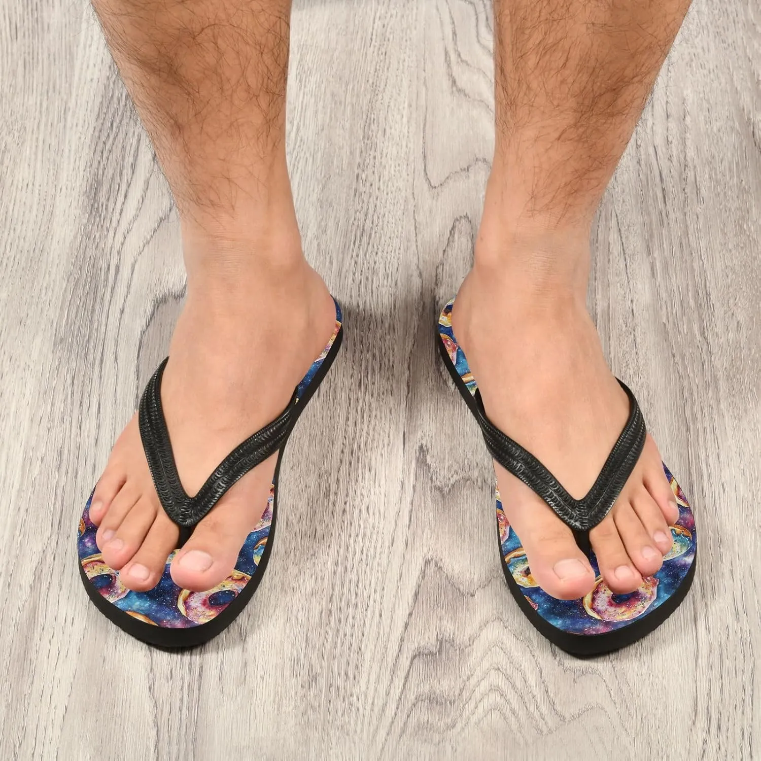 Women Flip Flop Sandals Casual Summer Sandal, Mens Flip Flops for Beach Outdoor-Watercolor Donut Print XS