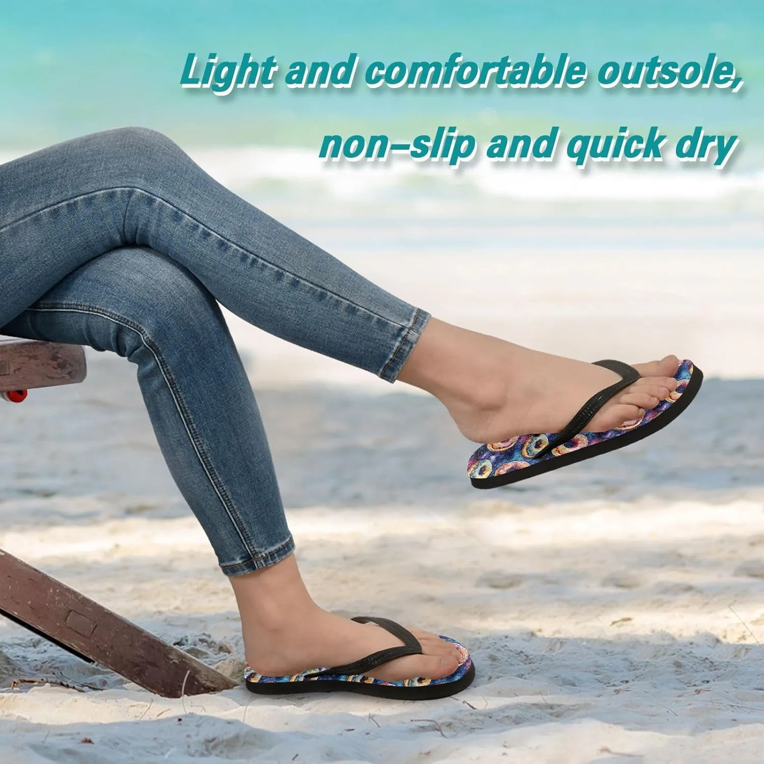 Women Flip Flop Sandals Casual Summer Sandal, Mens Flip Flops for Beach Outdoor-Watercolor Donut Print XS