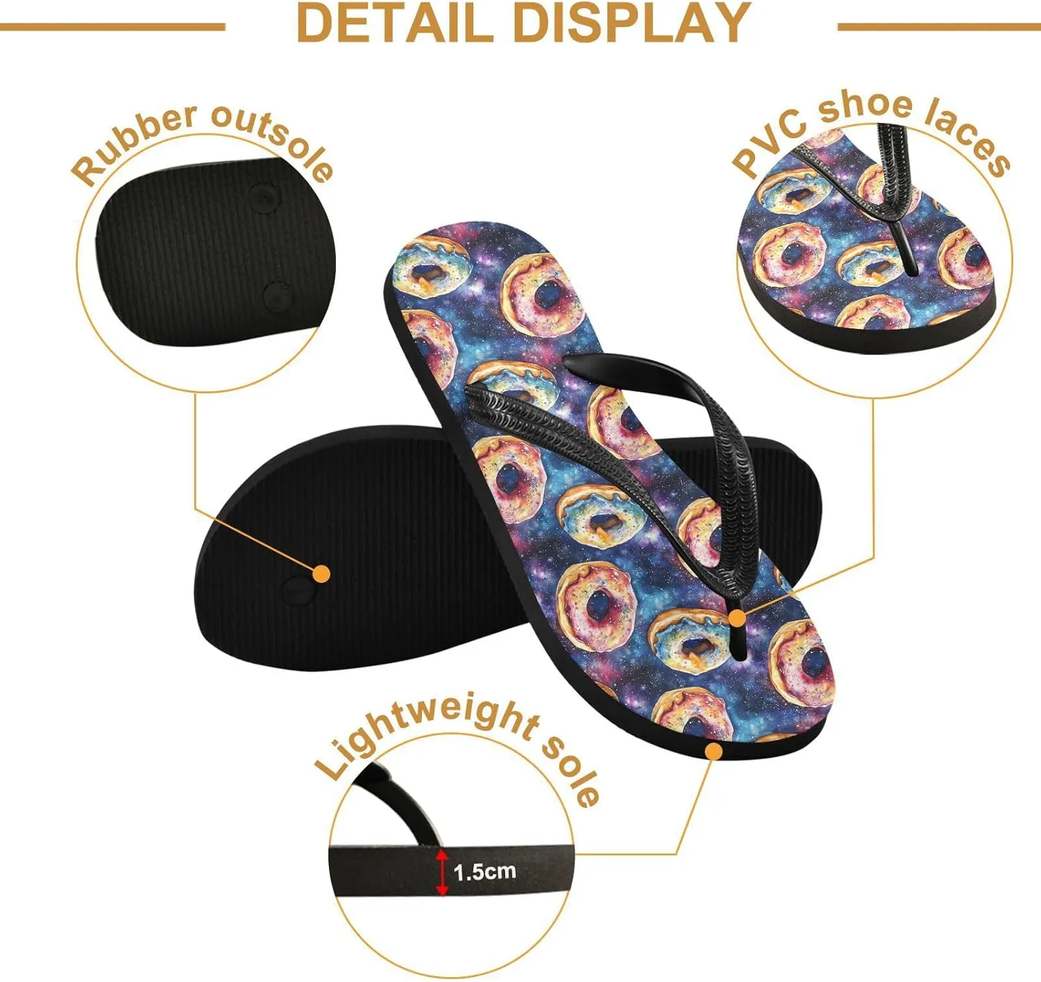 Women Flip Flop Sandals Casual Summer Sandal, Mens Flip Flops for Beach Outdoor-Watercolor Donut Print XS