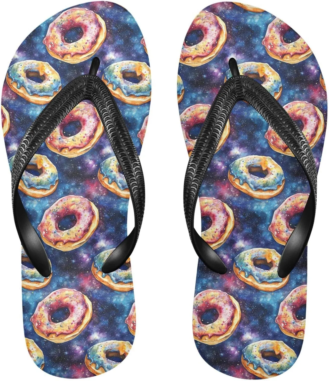 Women Flip Flop Sandals Casual Summer Sandal, Mens Flip Flops for Beach Outdoor-Watercolor Donut Print XS