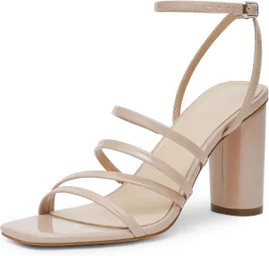 Women Heeled Sandals Square Open Toe Block High Heels Strappy Chunky Heels Ankle Strap Sandals Comfort Dress Party Prom Shoes