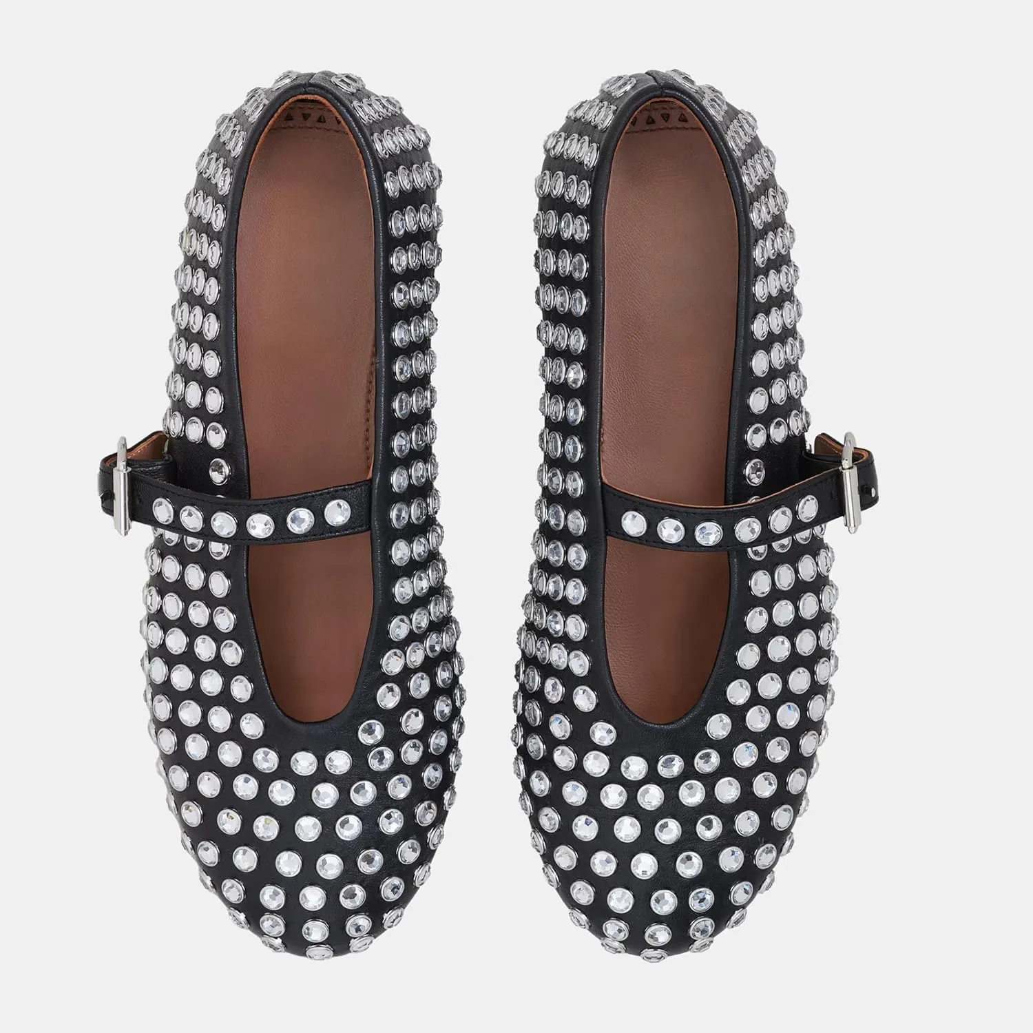 Women Rhinestone Ballet Flats Mary Jane Flat Buckle Strap Ballerina Shoes