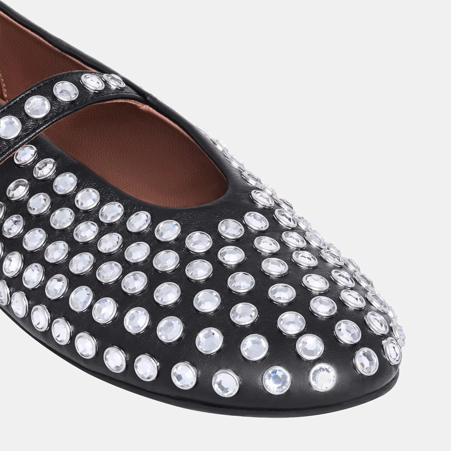 Women Rhinestone Ballet Flats Mary Jane Flat Buckle Strap Ballerina Shoes