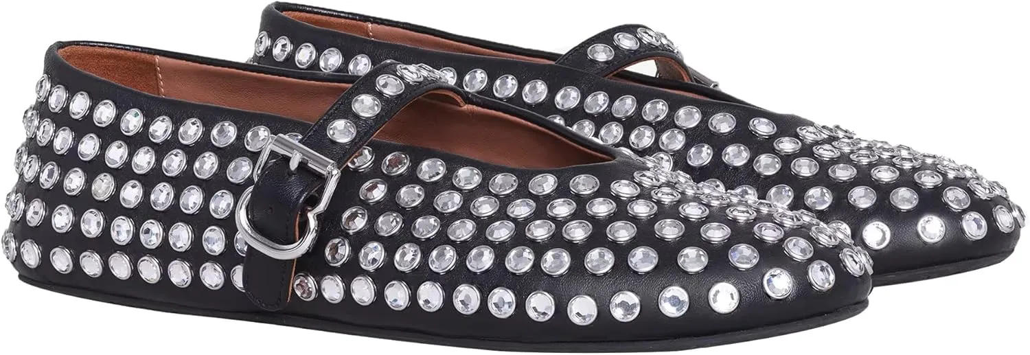 Women Rhinestone Ballet Flats Mary Jane Flat Buckle Strap Ballerina Shoes