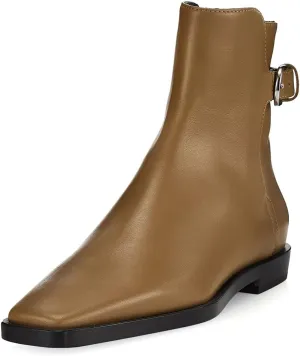 Women Square Closed Toe Flats Ankle Boot Strap Buckle Low Heel Short Booties Office Business Formal Shoe Size 4-16 US