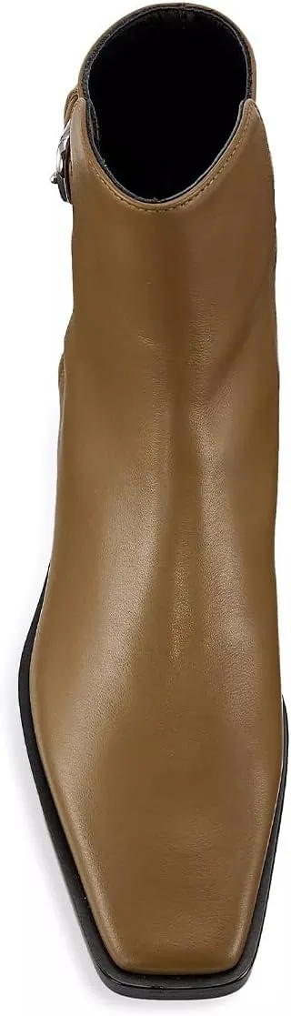 Women Square Closed Toe Flats Ankle Boot Strap Buckle Low Heel Short Booties Office Business Formal Shoe Size 4-16 US