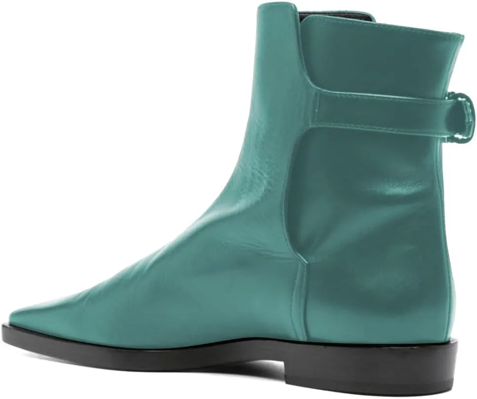 Women Square Closed Toe Flats Ankle Boot Strap Buckle Low Heel Short Booties Office Business Formal Shoe Size 4-16 US