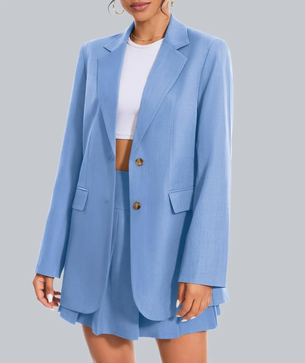 Women's 2 Piece Skirt Sets Business Casual Blazer Suit Mini Pleated Skorts Button Jackets Matching Outfits
