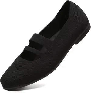 Women’s Ballet Flats Knit Mary Jane Flat Comfort Walking Slip-on Dressy Work Driving Shoes with Straps
