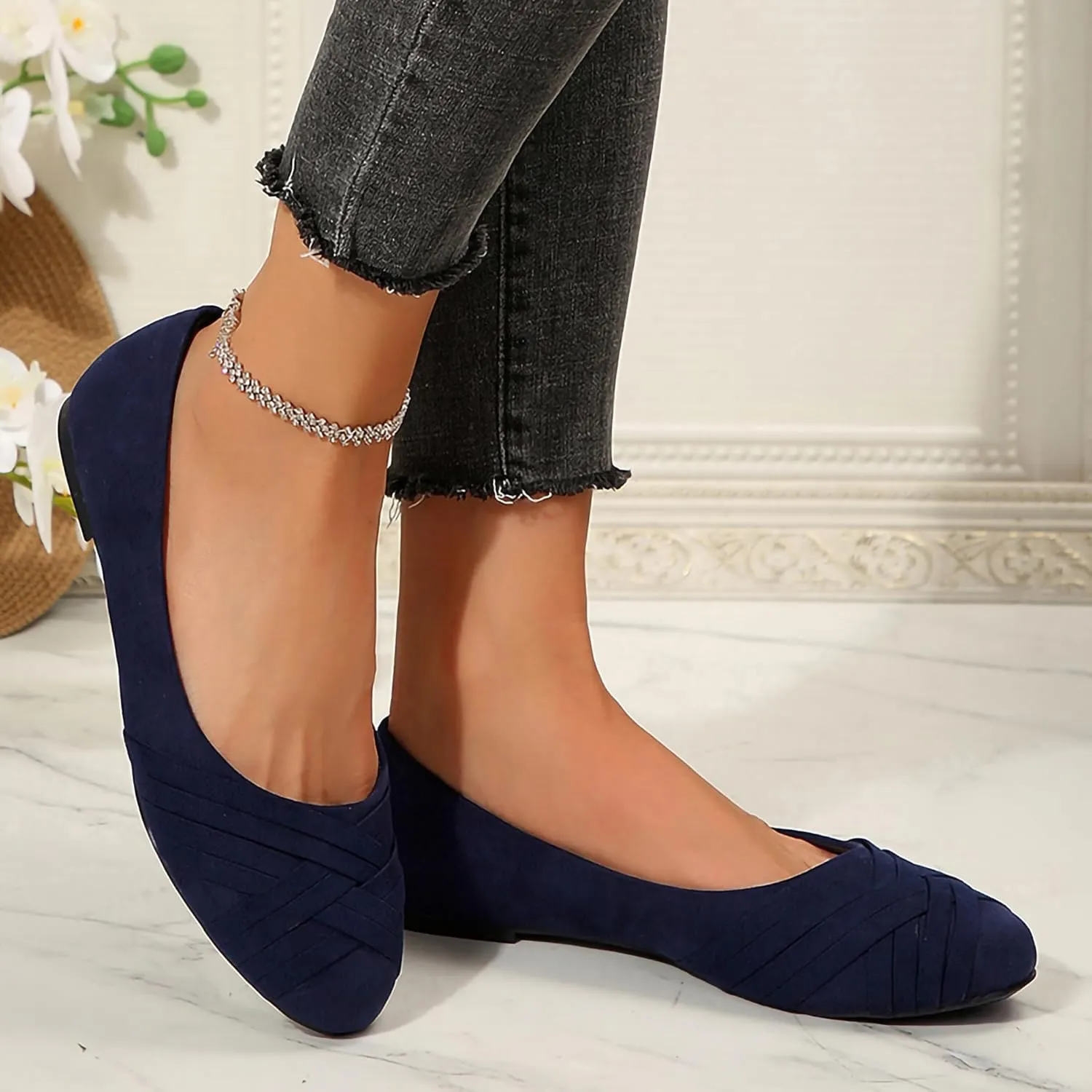 Women's Ballet Flats Shoes, Round Toe Comfort Light Weight Slip-On Dress Shoes