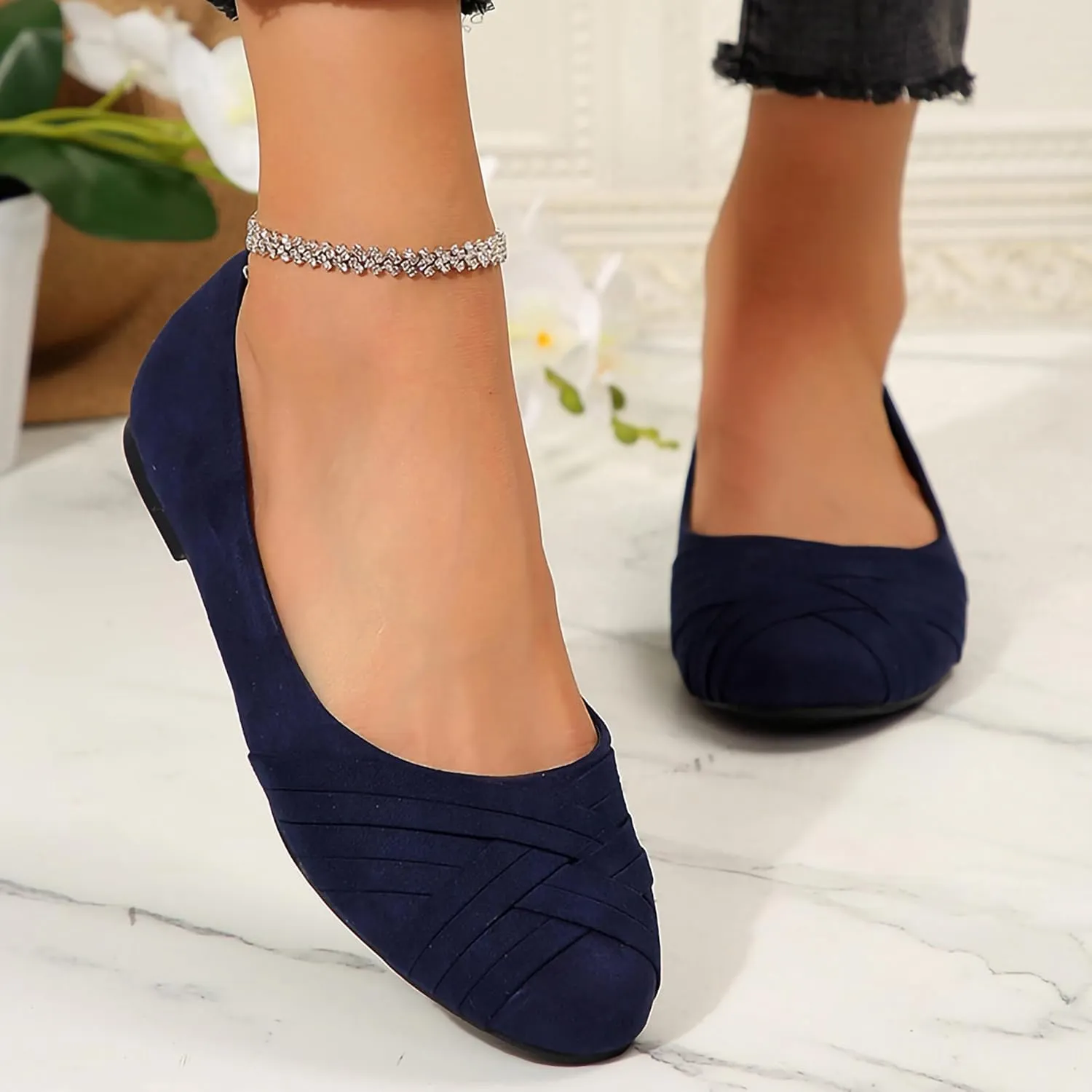 Women's Ballet Flats Shoes, Round Toe Comfort Light Weight Slip-On Dress Shoes