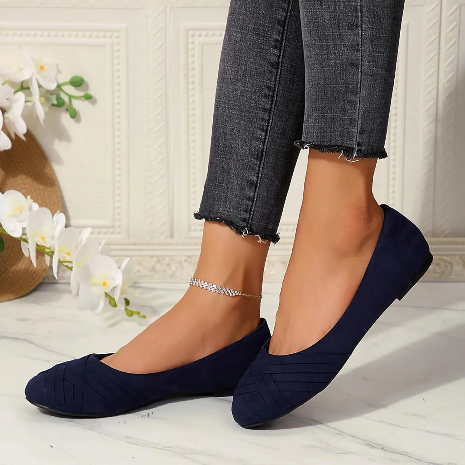 Women's Ballet Flats Shoes, Round Toe Comfort Light Weight Slip-On Dress Shoes