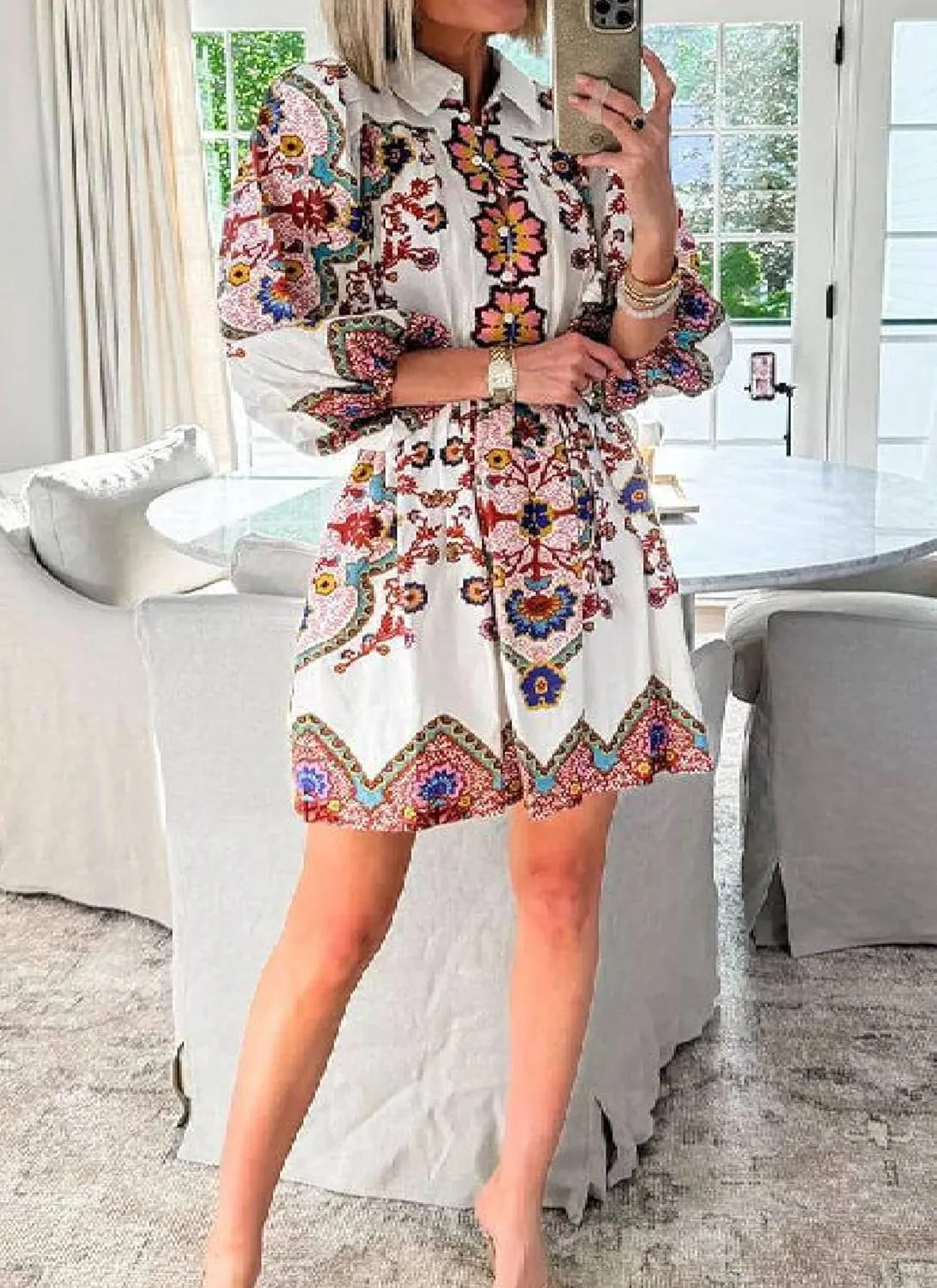 Women's Boho Chic Floral Print Button Up Shirt Dress with Elastic Waist and Pockets Stylish Summer Outfit Dress
