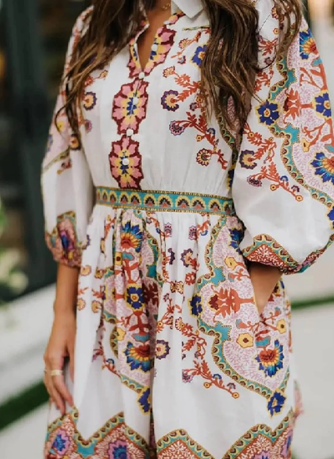 Women's Boho Chic Floral Print Button Up Shirt Dress with Elastic Waist and Pockets Stylish Summer Outfit Dress