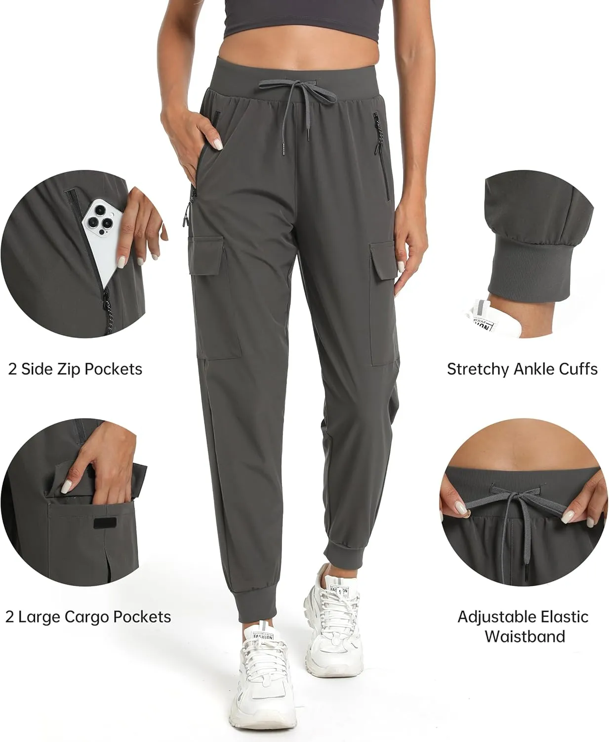 Womens Cargo Pants with Pocket Quick Dry Workout Athletic Joggers Drawstring Travel Casual Outdoor Camping Hiking Pants