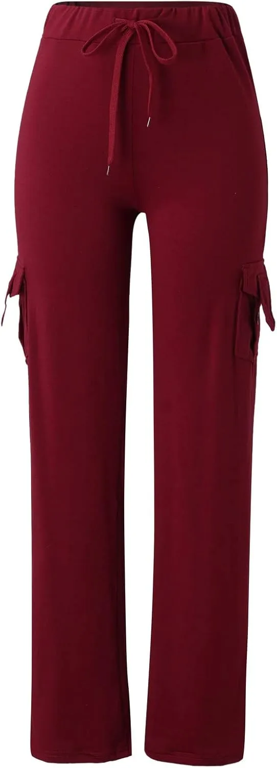 Women's Cargo Yoga Pants High Waist Wide Leg Hiking Athletic Sweatpants Baggy Bootcut Trousers with Multi Pockets