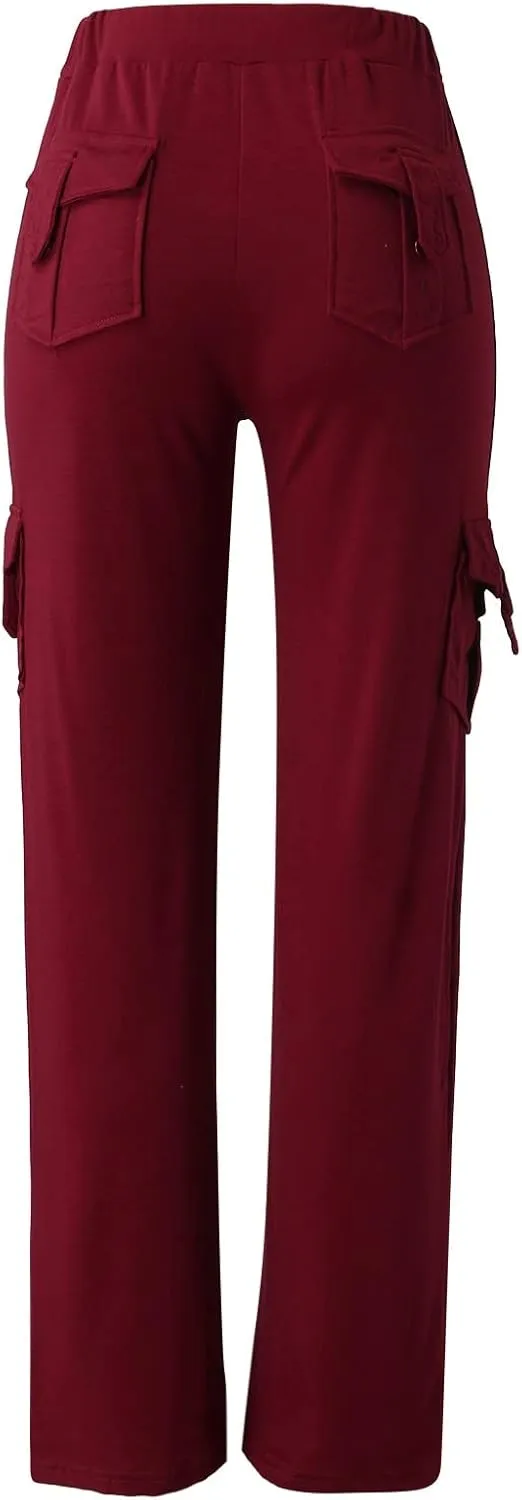 Women's Cargo Yoga Pants High Waist Wide Leg Hiking Athletic Sweatpants Baggy Bootcut Trousers with Multi Pockets
