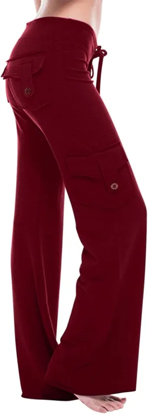 Women's Cargo Yoga Pants High Waist Wide Leg Hiking Athletic Sweatpants Baggy Bootcut Trousers with Multi Pockets