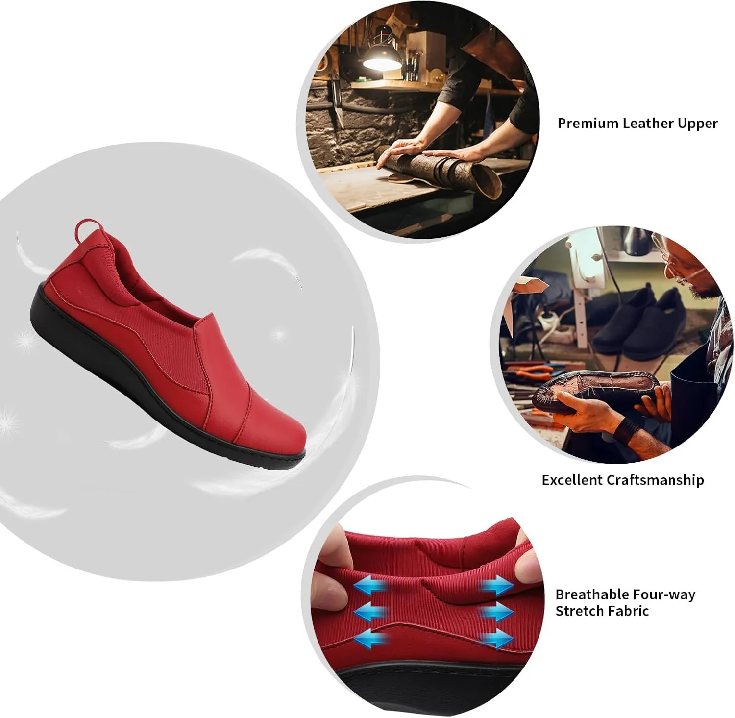 Women's Comfort Leather Loafers Cute Casual Slip On Lightweight Walking Flats Everyday Work Shoes