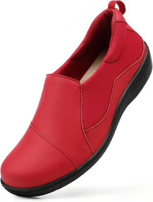 Women's Comfort Leather Loafers Cute Casual Slip On Lightweight Walking Flats Everyday Work Shoes
