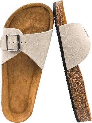 Women's Cork Footed Sandals Women Dressy Summer Beach Essentials Genuine Leather Sandals with Adjustable Buckle Comfortable Arch Support Women's Footwear