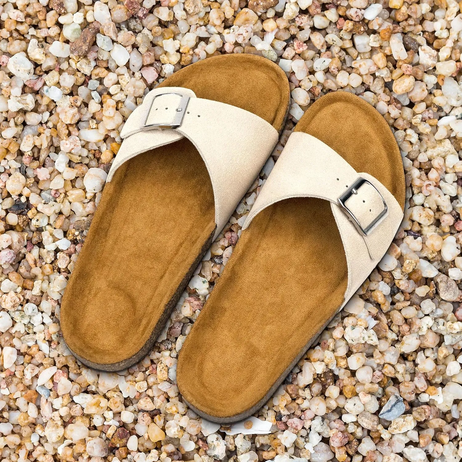 Women's Cork Footed Sandals Women Dressy Summer Beach Essentials Genuine Leather Sandals with Adjustable Buckle Comfortable Arch Support Women's Footwear
