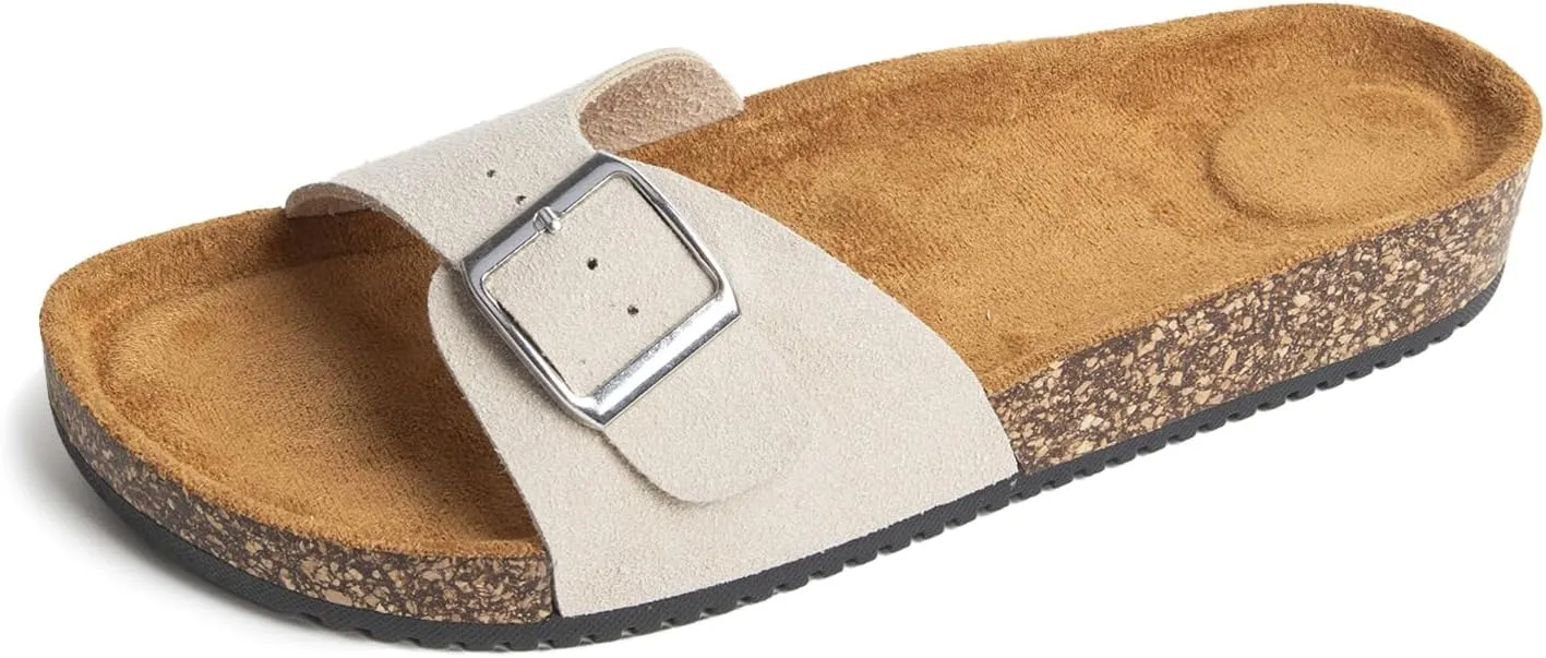 Women's Cork Footed Sandals Women Dressy Summer Beach Essentials Genuine Leather Sandals with Adjustable Buckle Comfortable Arch Support Women's Footwear