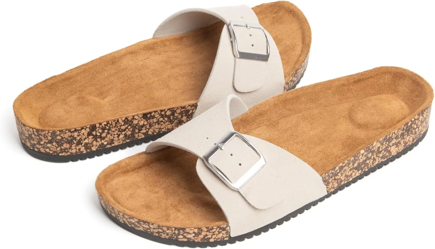 Women's Cork Footed Sandals Women Dressy Summer Beach Essentials Genuine Leather Sandals with Adjustable Buckle Comfortable Arch Support Women's Footwear