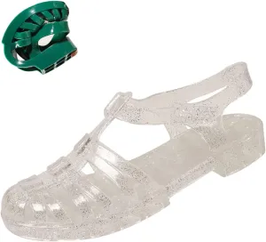 Women's Crystal Jelly Low Heel Sandals,Summer New Closed Toe Slingback Ankle Strap Sheer Soft Fisherman Beach Shoes
