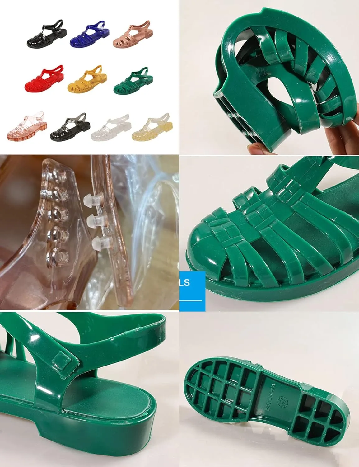 Women's Crystal Jelly Low Heel Sandals,Summer New Closed Toe Slingback Ankle Strap Sheer Soft Fisherman Beach Shoes