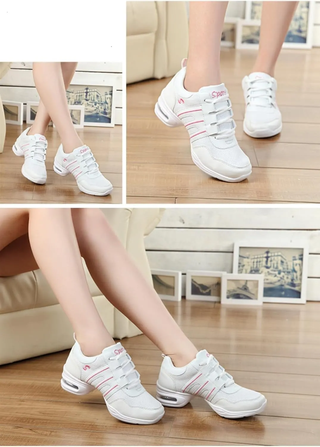 Women's Dance Walking Shoes Lace-up Sneakers - Air Cushion Split Sole Breathable Mesh Modern Jazz Shoes