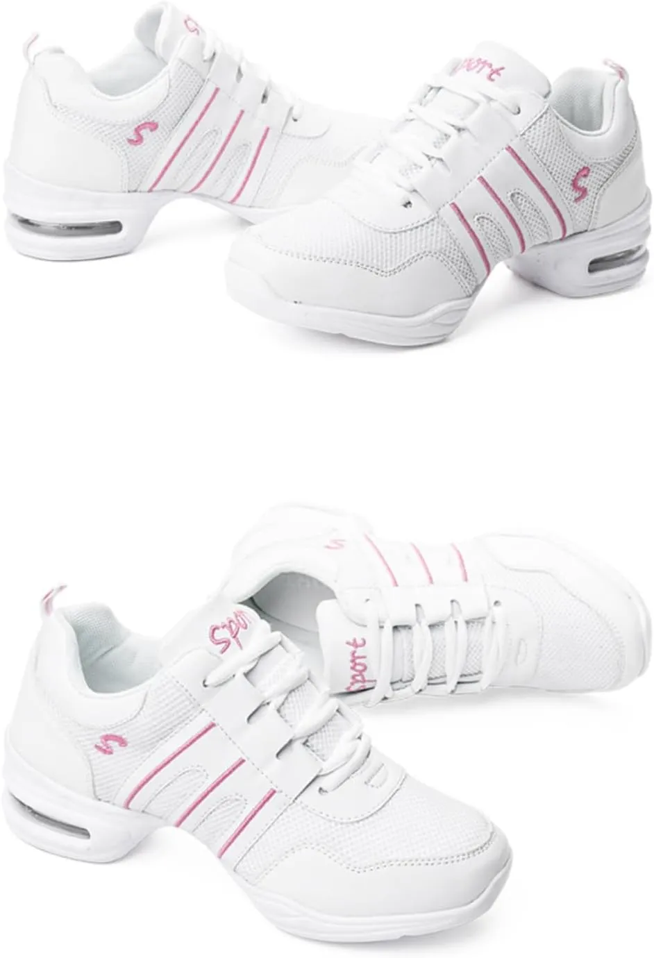 Women's Dance Walking Shoes Lace-up Sneakers - Air Cushion Split Sole Breathable Mesh Modern Jazz Shoes