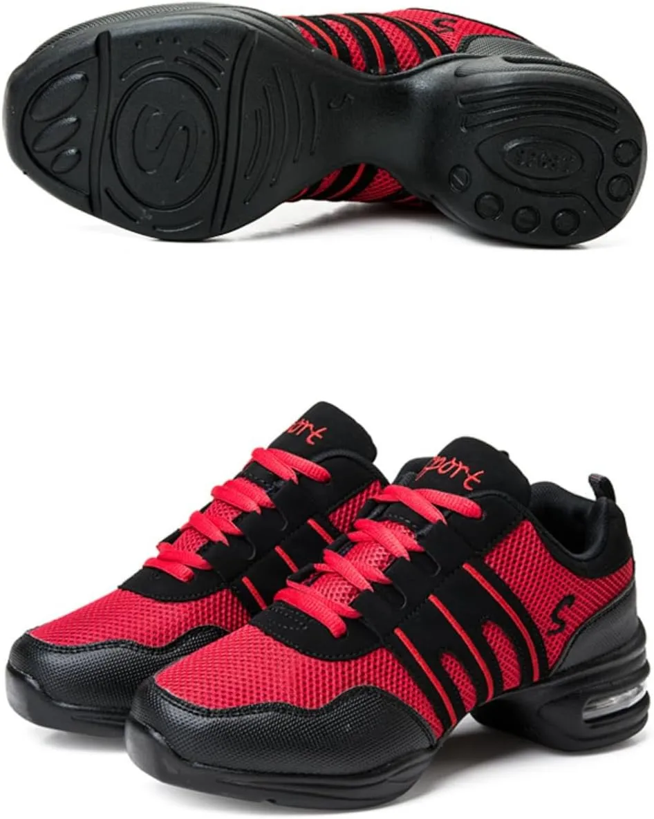 Women's Dance Walking Shoes Lace-up Sneakers - Air Cushion Split Sole Breathable Mesh Modern Jazz Shoes