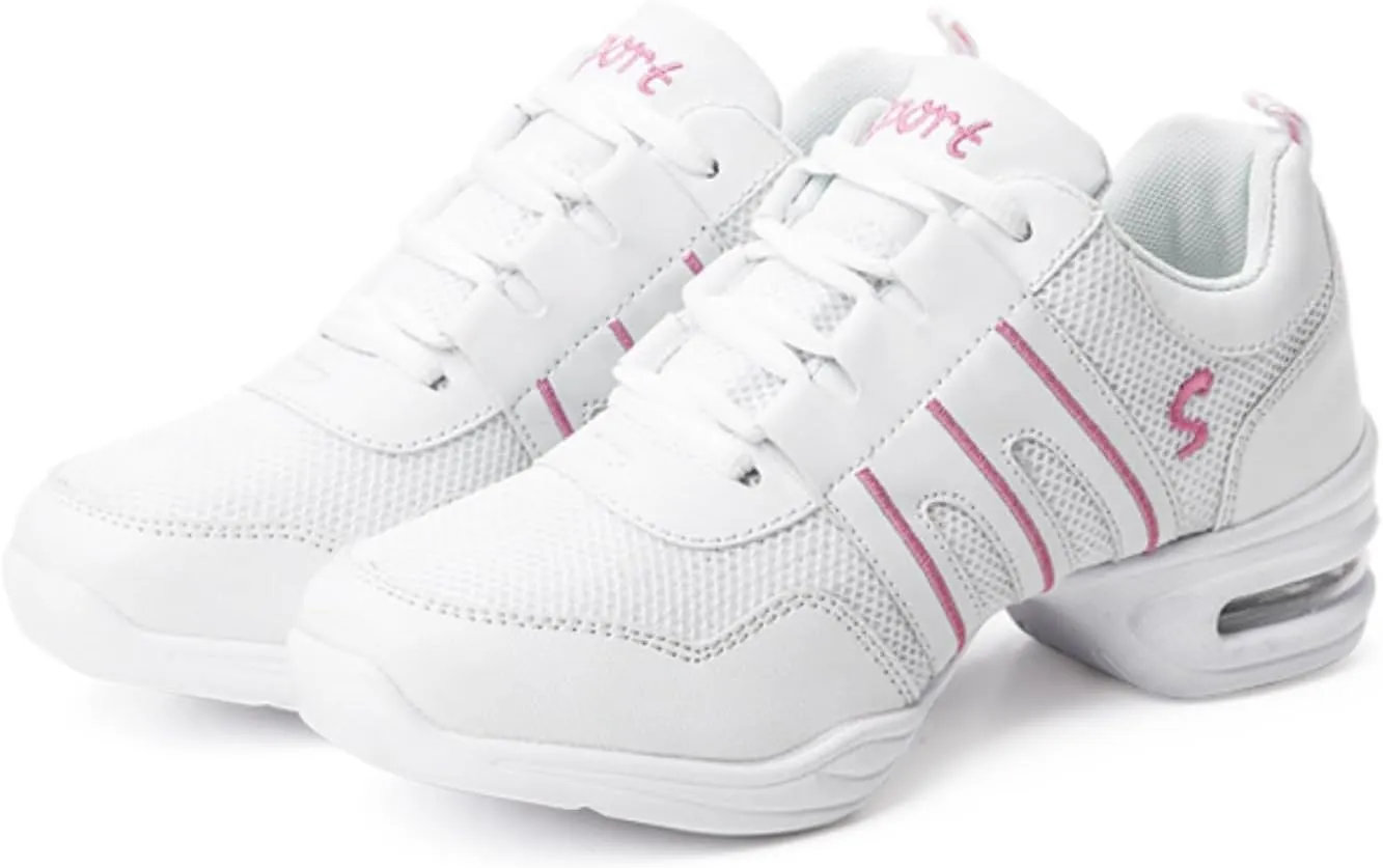 Women's Dance Walking Shoes Lace-up Sneakers - Air Cushion Split Sole Breathable Mesh Modern Jazz Shoes