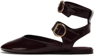 Women's Double Buckled Slingback Ballet Flats Round Toe Ankle Strap Dress Flat Shoes