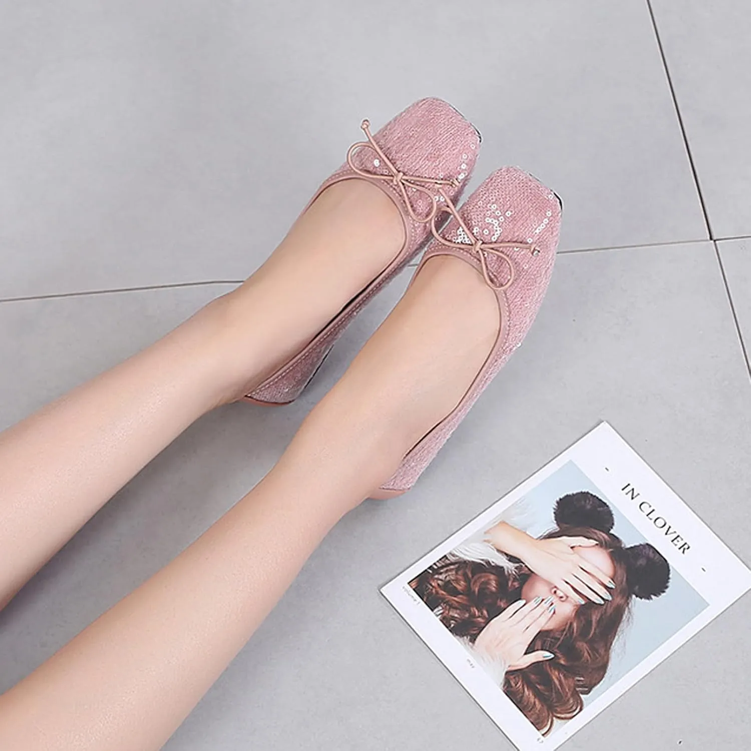 Women's Fashion French Slip on Flats,Retro Square-Toe Bow Ballet Shoes Solid Classic Color-Blocking Soft Comfortable Flat Shoes